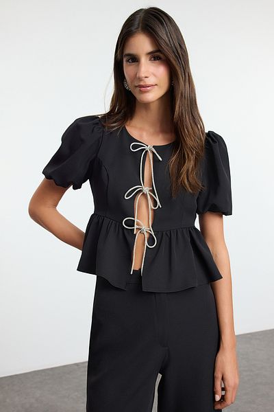 Trendyol Collection Black Jacquard Ethnic Pattern Woven Bottom-Top Suit Tprss25Au00006