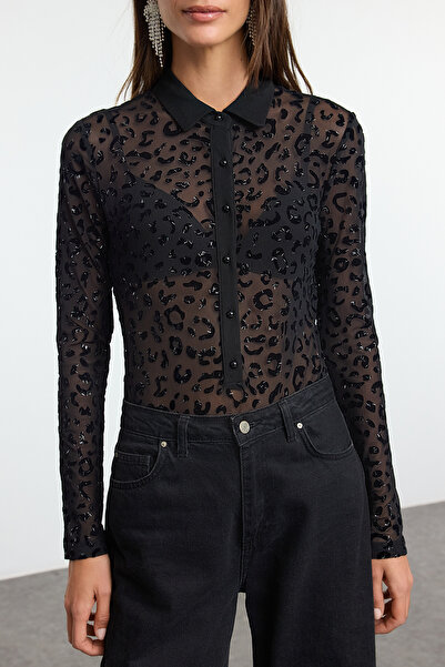 Trendyol Collection Tylové pletené černé body - Tpraw25Bd00016