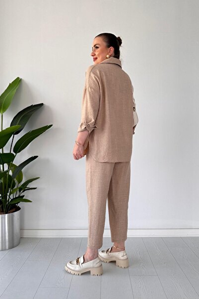 MaziButik Μπεζ Λινό Διπλό Σετ