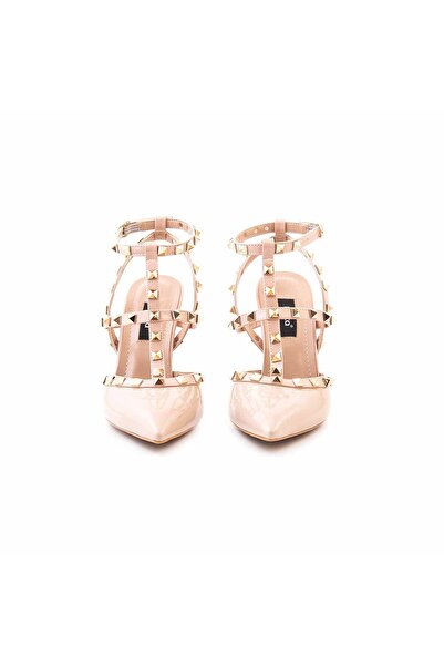 KEMAL TANCA Women's Patent Leather Beige Shiny Heeled Shoes