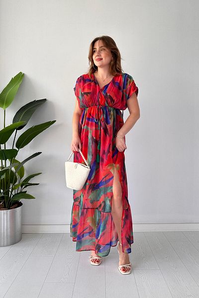 MaziButik Colorful Cast Collar Rainbow Dress