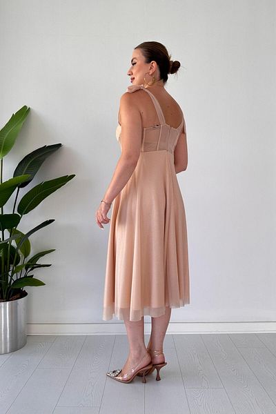 MaziButik Βραδινό φόρεμα σε χρώμα πούδρας Glitter Flared