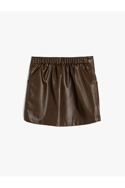 Koton Low Waist Faux Leather Skirt - Pocket Detail