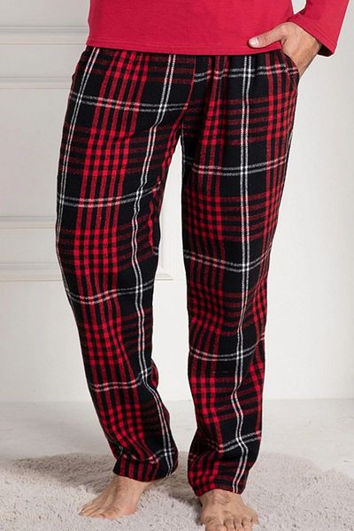 Mecit Pijama ملابس نوم طويلة للرجال من القطن بجيب منقوش مقاس كبير