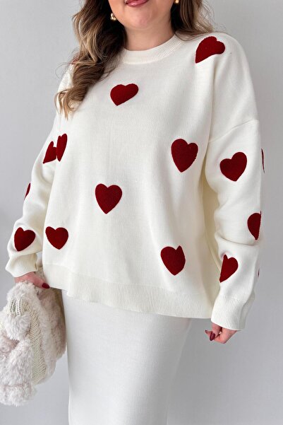 MaziButik Heart Oversize Sweater Red