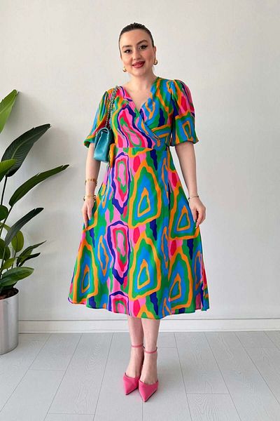 MaziButik Rainbow Wrap Dress Colorful