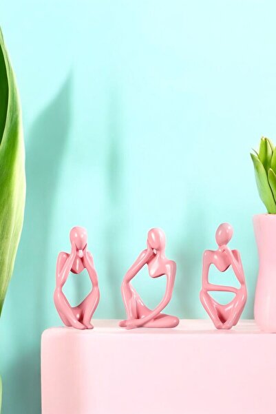 tambana 3’lü Pembe Heykel Biblo Seti Dekoratif Süs Eşyası Dekoratif Masa Süsü...