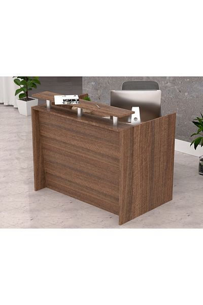 Mahmayi Modern Reception Desk with Wooden Top Desk Office Reception Table-120Cm (Dark Brown)
