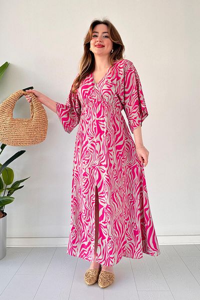 MaziButik Rochie din viscoză cu mâneci liliac roz