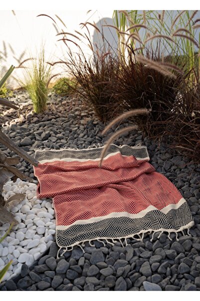 Destiva Home 95x220 سم قطن مخطط باللونين الأحمر والأبيض - منشفة للشاطئ والحمام