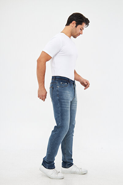 Polviton Modré strečové džínové džíny z lycry – pánské džíny běžného střihu