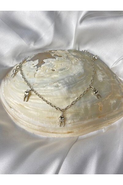 Herşey Nota Gümüş Kaplama Diş Figürlü Kolye - Çoklu Uç Zincir Tasarımı