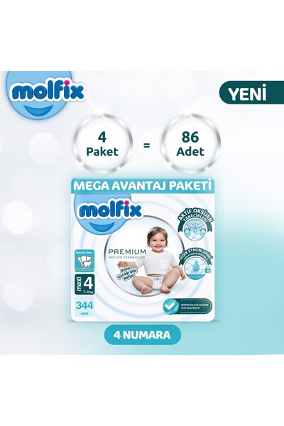 Molfix Premium Ultra Fırsat Paketi 4 Beden 86 Adet (4 PAKET)