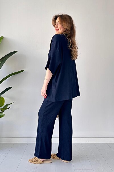 MaziButik Seersucker Double Set Navy Blue