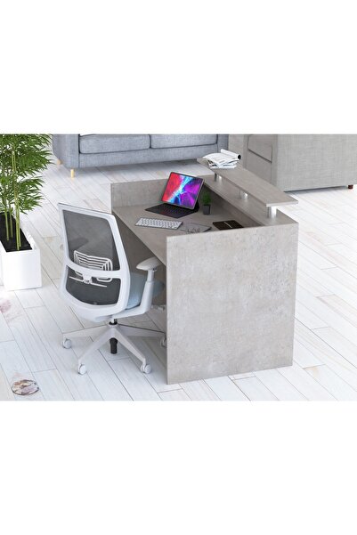 Mahmayi R06 Light Concrete Office Reception Desk - 120cm