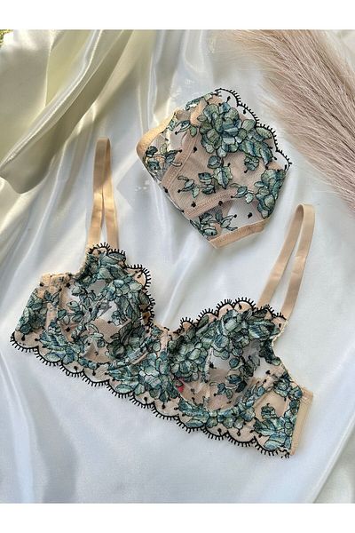 dem merys Green Underwire Bra Set