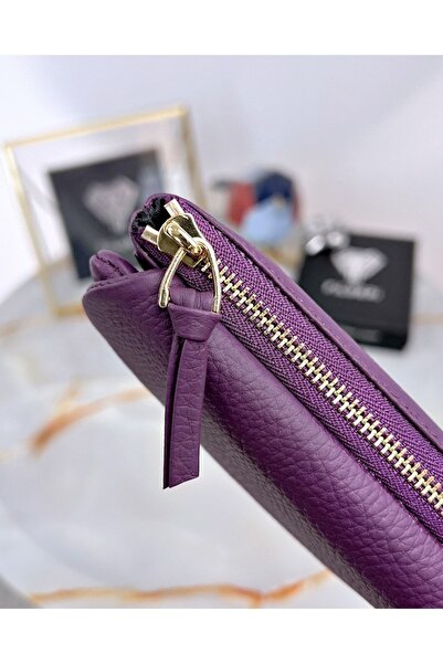 Fil Deri Genuine Leather Women's Purple Wallet with Multi-Compartment Phone Compartment 2049