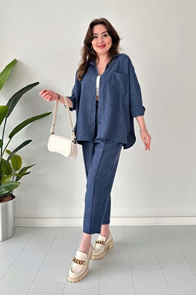 MaziButik Σετ διπλό λινό Indigo