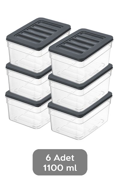 Meleni Home 6-Piece Anthracite Colored Deep Refrigerator Organizer Set - Microwave and Freezer Container 1100ml