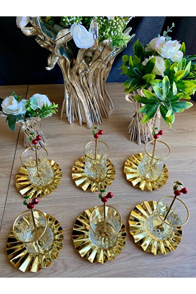 atabey home collection Odin 18 Piece Tea Set with Metal Fan and Crochet Plate