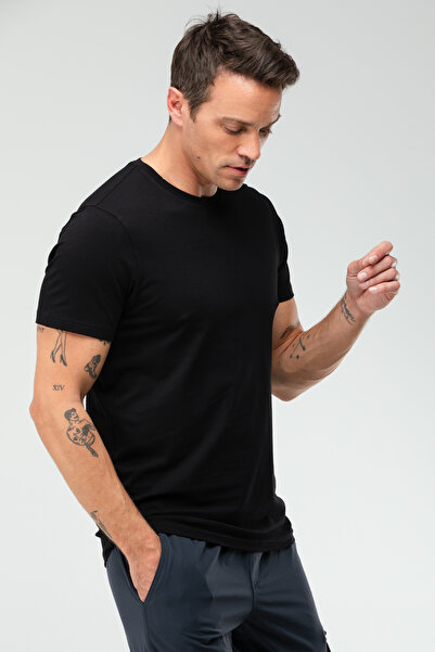 speedlife Μαύρο κανονικό βαμβακερό λαιμόκοψη κοντό μανίκι Basic ανδρικό μπλουζάκι Xf1708