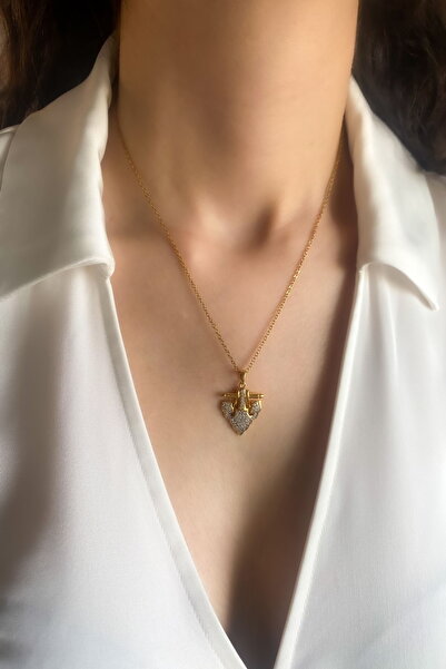 DEMOKAN Women's Steel Necklace Serenay Series Zircon Stone Anchor Model Necklace