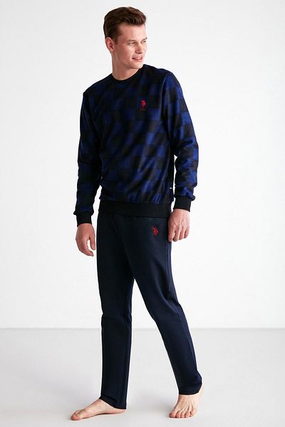 U.S. Polo Assn. Ανδρικό κοστούμι πιτζάμα με τετράγωνο σχέδιο με μακρύ κολάρο με στρογγυλή λαιμόκοψη με μανσέτες με τσέπες