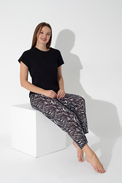 ModaLeaf Black Zebra Print Short Sleeve Pajamas Set 303