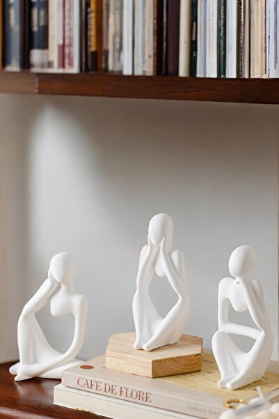 tambana 3’lü Beyaz Heykel Biblo Seti Dekoratif Süs Eşyası Dekoratif Masa Süsü Model 5