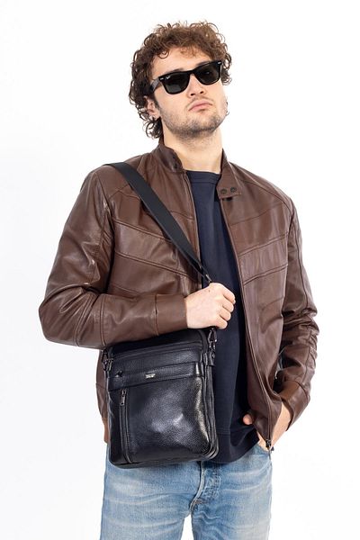 Necati Çanta Compartiment pentru tabletă de 11 inchi - Geantă de umăr neagră din piele naturală