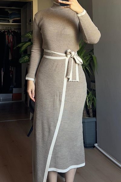 Qenz Μπεζ Πλεκτό Φόρεμα Pinterest