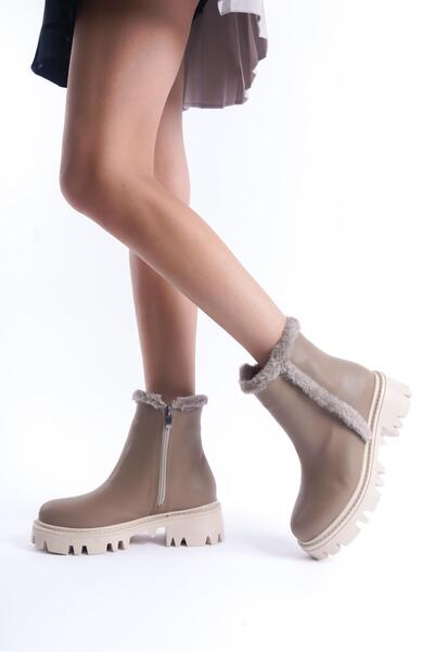 CZ London Kadın Fermuarlı Günlük Bot Kalın Tırtık Taban Kürk Detaylı Kışlık Ayakkabı