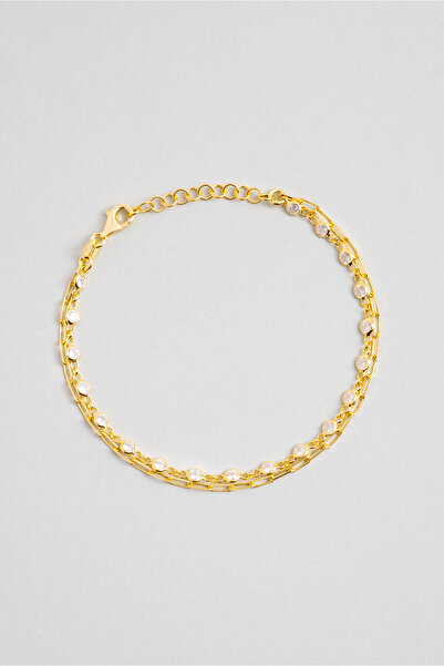 So CHIC... Modern Tasarım 18 Ayar Sarı Altın Kaplama 18 Cm Gümüş İkili Bileklik