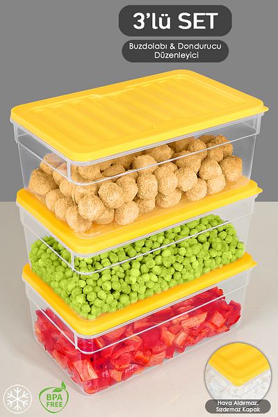 Meleni Home 3-Piece 2500ml Yellow Food Food Food Storage Set - Deep Microwave Compatible Organizer