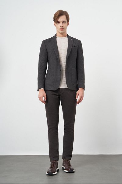 İmza Μαύρο πλεκτό μονό γιακά 6 Drop Slim Fit Jacket 1002245151