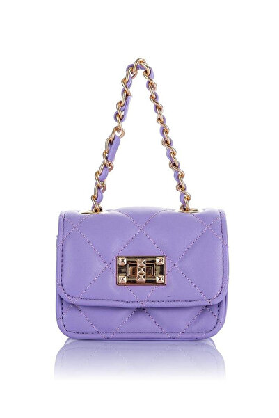 Nas Bag Geantă mini matlasată liliac - cu detaliu de lanț pentru mână și port...
