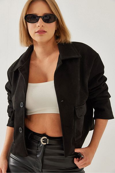 Bianco Lucci Women's Double Pocket Buttoned Suede Jacket 2499 60451011