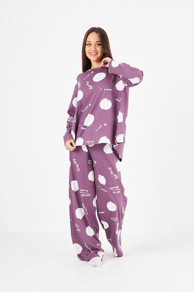 CrazyShopping Women's Crew Neck Long Sleeve Spanish Leg Cotton Pajamas Set
