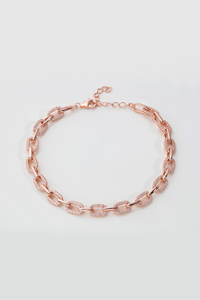 So CHIC... Beyaz Taşlı 18 Ayar Rose Altın Kaplama 21 Cm Gümüş Zincir Bileklik