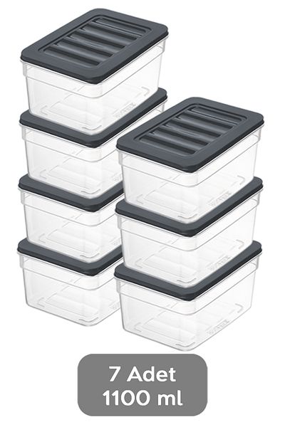 Meleni Home 7-Piece Anthracite Colored Deep Refrigerator Organizer Set - Microwave and Freezer Container 1100ml