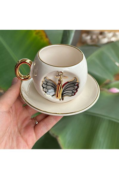 BSK Black Letter Ceramics Angel Cup - Brown, Letter I