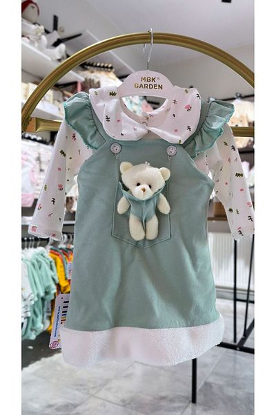 MBK GARDEN Welsoft Baby Girl Dress Set with Teddy Bear 3/9 Months