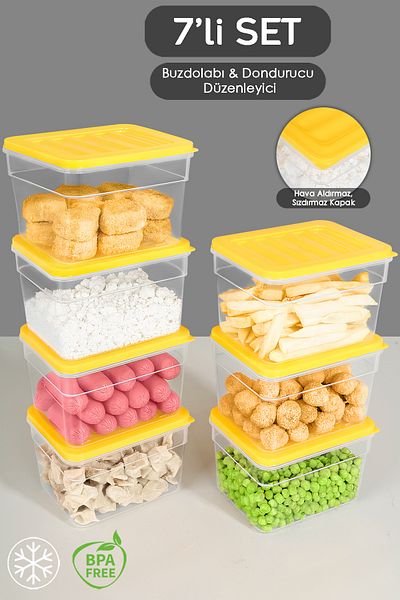 Meleni Home 7-Piece Compatible Deep Microwave Organizer Set - Food and Food Storage Container 1100ml Yellow