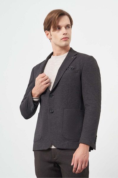 İmza Μαύρο πλεκτό μονό γιακά 6 Drop Slim Fit Jacket 1002245151
