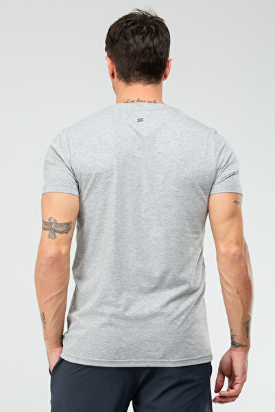 speedlife Ανοιχτό γκρι κανονικό βαμβακερό λαιμόκοψη κοντό μανίκι Basic ανδρικό μπλουζάκι Xf1708