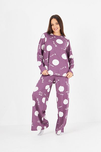 CrazyShopping Women's Crew Neck Long Sleeve Spanish Leg Cotton Pajamas Set