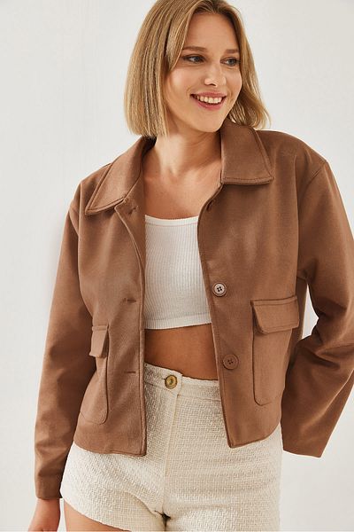 Bianco Lucci Damen-Wildlederjacke mit zwei Taschen und Knöpfen 2499 60451011