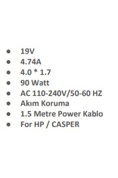 jetucuzal Sprange SR-L5 HP/CASPER 19V 4.74A 4.0*1.7mm 90W Yeni Nesil Laptop Adaptör Şarj Aleti