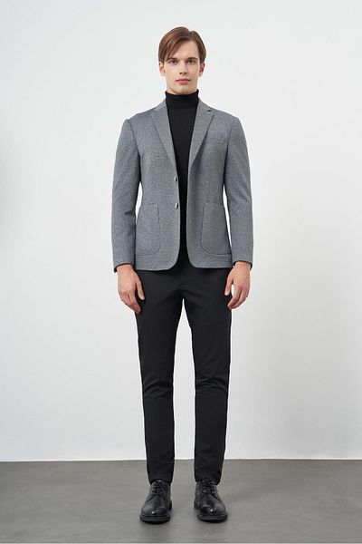 İmza Σκούρο Anthracite Πλεκτό Mono Collar 6 Drop Slim Fit Jacket 1002245154