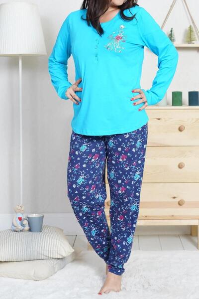 Espuar Kadın Büyük Beden Düğmeli Rahat Kesim Pijama Takımı Xl-4xl